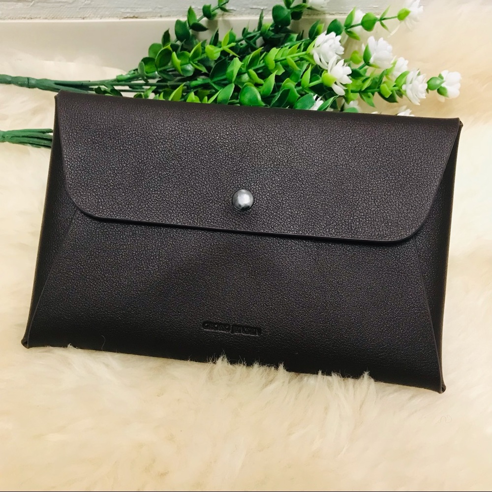 Georg Jensen Brown Leather Envelope Wallet Men's Travel Accessory Snap Front